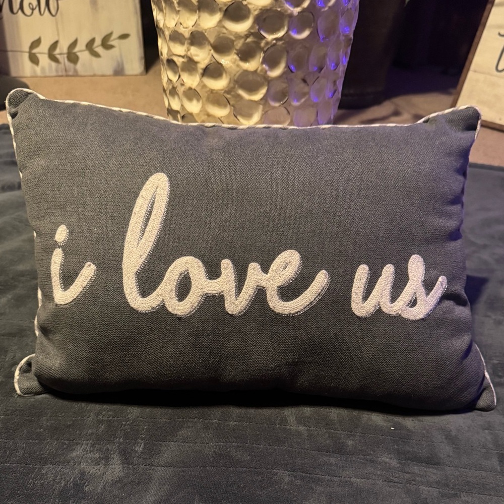 Hobby Lobby Gray and White 'I Love Us' Accent Pillow